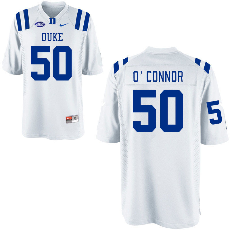 Men #50 Kevin O'Connor Duke Blue Devils College Football Jerseys Stitched Sale-White